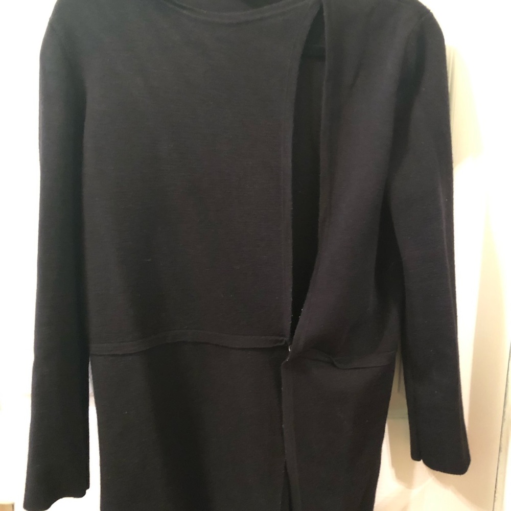 JILL SANDER Wool-Silk Assymetrical Black Open-Front Knit Cardigan, Size 36 or XS